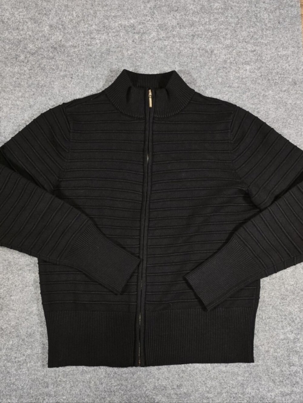 Carolyn Taylor Zip-Up Sweater Womens Black Ribbbed